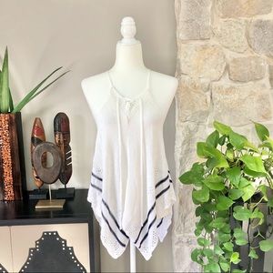 Bohemian Festival Crochet White Halter Top M